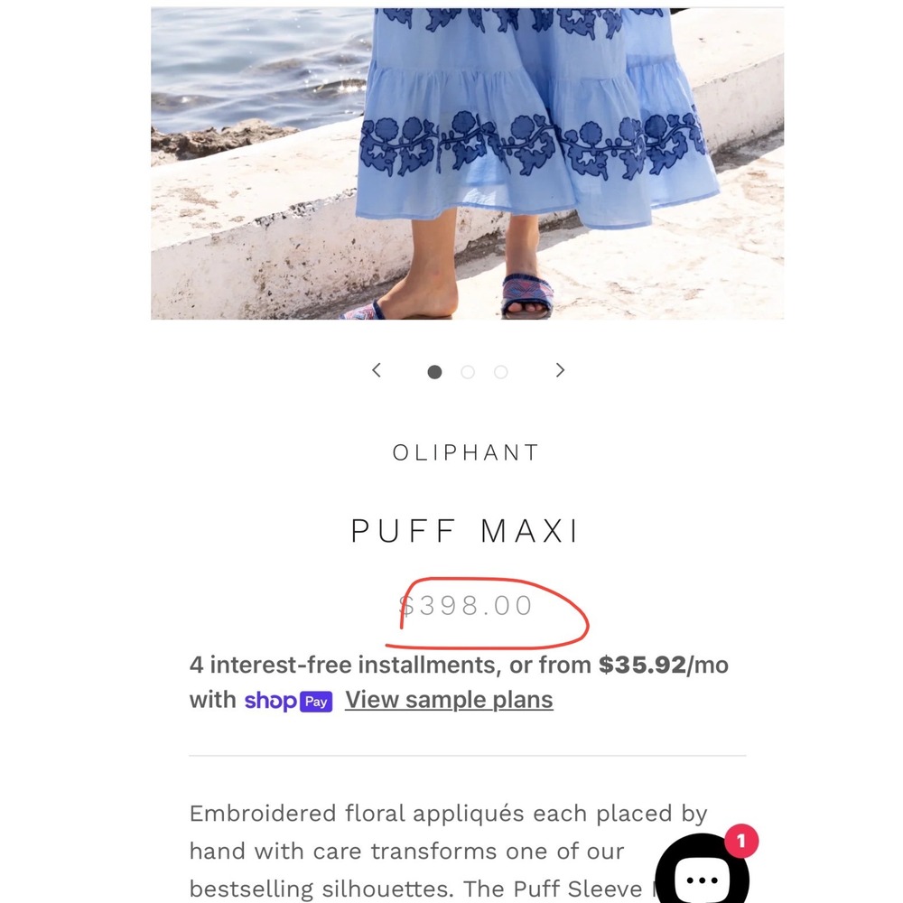 Oliphant Blue Embroidered Floral Applique Puff Sleeve Maxi Dress Medium - Picture 4 of 16